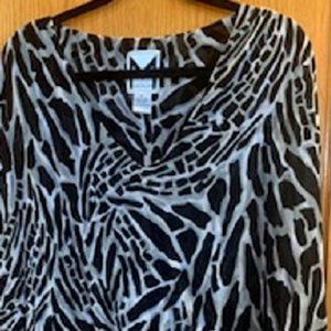 Marc Bouwer Blouse Animal Print Fully Lined Pullover Ribbed Sides Cuffs Sz: XL
